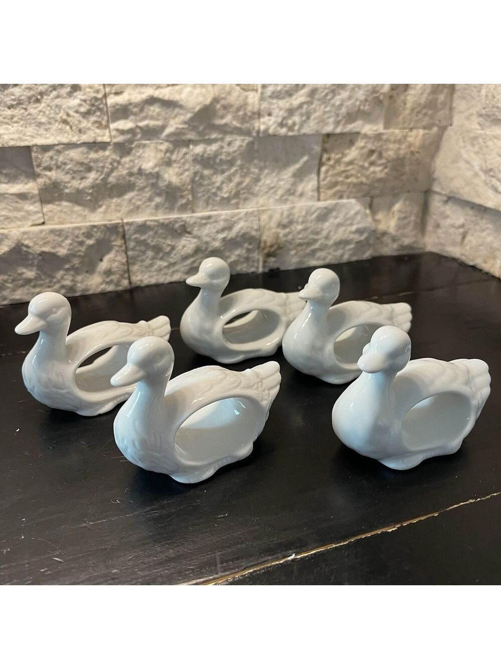 Duck Napkin Rings Vintage White Porcelain (Set of 5) Japan
